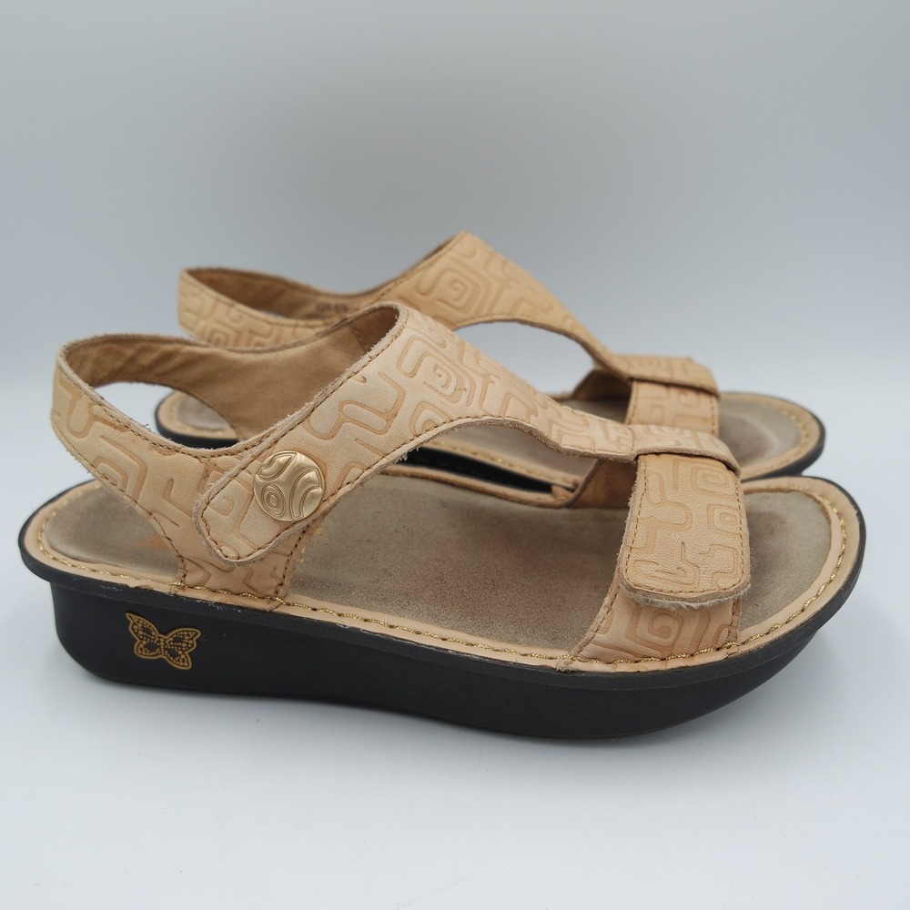 Alegria Verona Tan Embossed Leather Platform Comfort Sandals Women Size 6 EU 36 - Picture 5 of 10